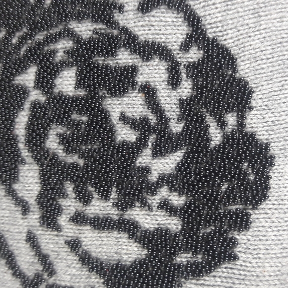 Elle Gray with pink trim beaded rose embellished crewneck sweater - Picture 3 of 13